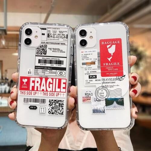Phone Case For Realme Narzo 5i 6i 6S 6Pro C1 C2 C3 C11 C12 C15 OPPO Reno 2F 2Z TPU Sticker Label Bar Fragile Transparent Cover