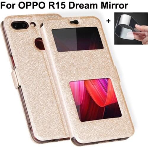 Open window cover For OPPO R15 Dream Mirror Case cover PU leather Cases For OPPO R 15 Dream Mirror flip shell coque back cover