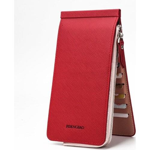 Long Wallet New Genuine Leather Cow Leather Zipper Money Clip Mens Simple Design Business Clutch Cellphone Bag