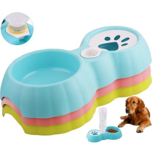 Pet Dog Cat Double Bowls Plastic Automatic Water Fountain For Small Medium Dogs Drinking Feeding Splash-Proof Design Accessories