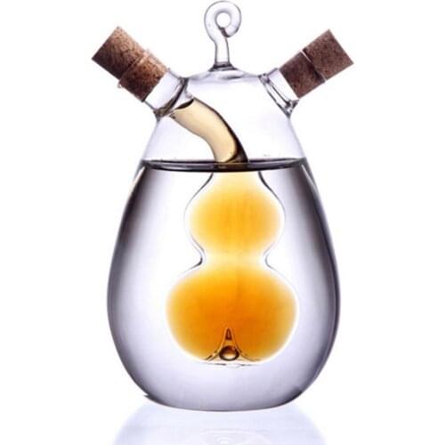 Anti-leak Oil Pot Glass Condiment Cruet Bottles Double Pourer Spout Stoppers for Cooking