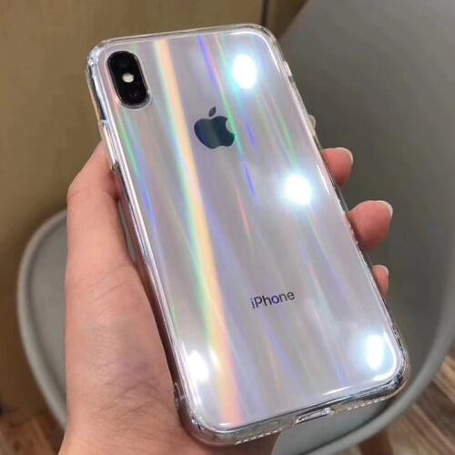 Gradient Rainbow Laser Cases For iPhone X XS Max XR Transparent Soft Fundas For iPhone 11 XR 6S 7 8 Plus 12 Clear Acrylic Covers