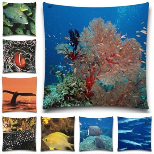 Personality Undersea World Colorful fish Cushion Cover Chair Sofa Pillow Case Creative Handsome Cute Seat Cushion