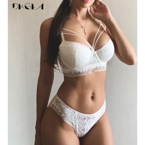 Fashion Lace Brassiere Bandage Sexy Underwear Set White Brand Push Up Bra Set Women Lingerie Thick Embroidery Bras Deep V Gather