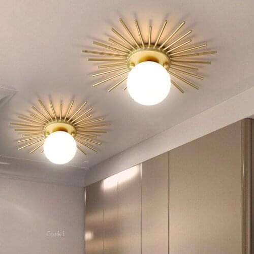 Nordic Round Glass Ceiling Lights Sun Shape Gold Metal Ceiling Lights G9 Modern LED Hallway for Locker Room Corridor luminaire