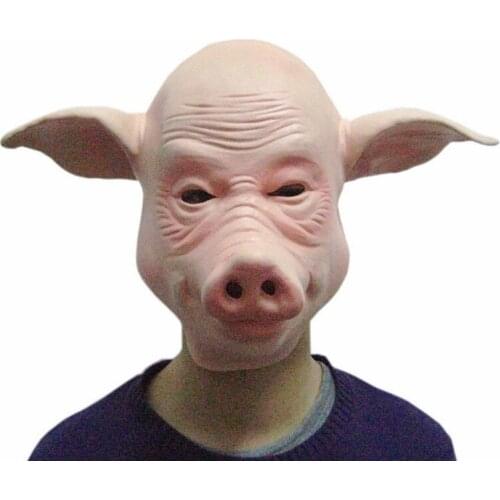 Pig Head Mask Latex Halloween Full Head Masks Animal Funny Party Masquerade Cosplay Costume Props Horror Adult Bald Pig Headgear
