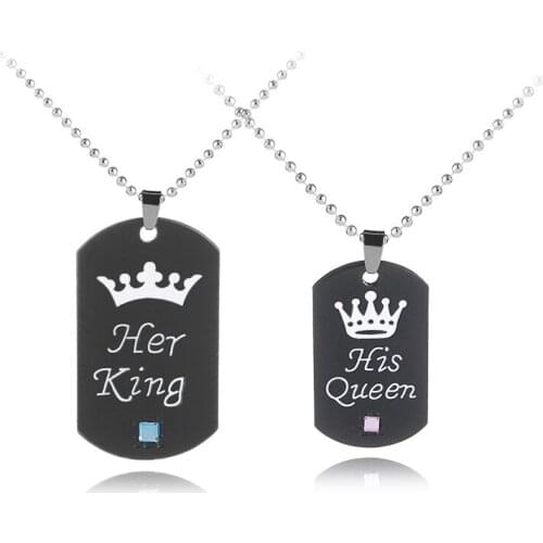 MINGQI Her King His Queen Tag Keychain Black Creative Alloy Pendant Necklace Couple Love Forever Necklace Valentine Day Jewelry
