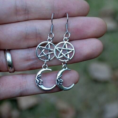 Crescent Moon Pentagram Earring For Women Pagan Jewelry