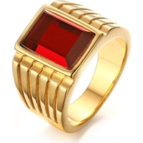 Fashion Personality Big Red Stone Rings for Men Jewelry Cool Large Rings Party Jewelry