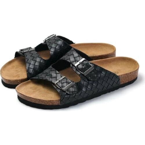 Mens Cork Slippers 2021 New Summer Couple Woven Buckle Casual Beach Shoes