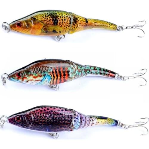 New 9.5cm Painted 3 Sections VIB 3D Eyes Bionic Fishing Hard Lure Bait with Hooks