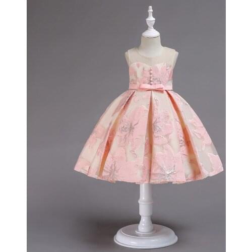 New 5-10 year old girl baby summer princess dress net yarn shoulder puff dress flower girl print bow wedding dress