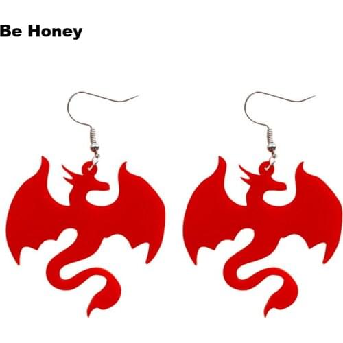 New Exaggerated Animal Red Dragon Acrylic Dangle Earrings Cool Pterosaur Pendant Fashion Jewelry