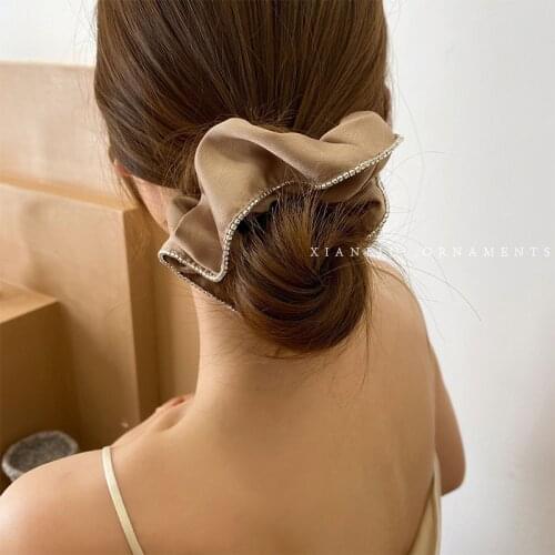 Retro French solid color bordered large intestine hair ring simple Korean net red ins headband tied hair rope female