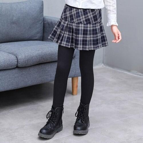 2 Piece Autumn Baby Kids Leggings Girl Toddler Plaid Pattern Skirt Pants Fake Skinny Long Bottoms 3-8T