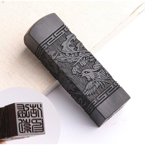 Custom Sandalwood Seal Calligraphy Painting Gift Seal Personal Name Stamp Carving Printing Stamps Wooden Dragon Phoenix Stamp