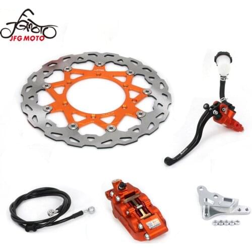 Motorcycle Front 320MM Disc Rotor Brake System Lever Master Cylinder Hose 4 Pot Caliper Adaptor For KTM SX XC XCW SXF XCF EXC