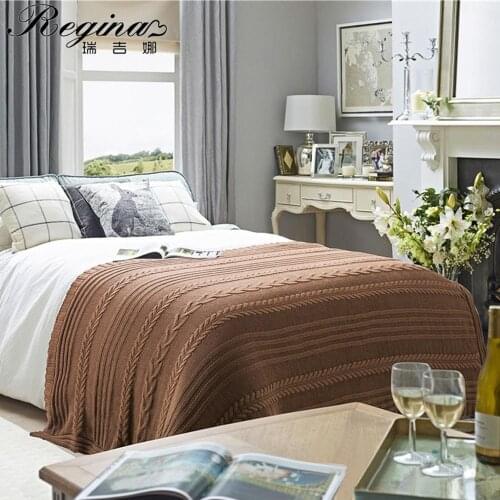 REGINA Brand Plait Blanket Khaki White Cotton-acrylic Blend Bedspread Home Carpet American Country Style Super Cozy Sofa Cover