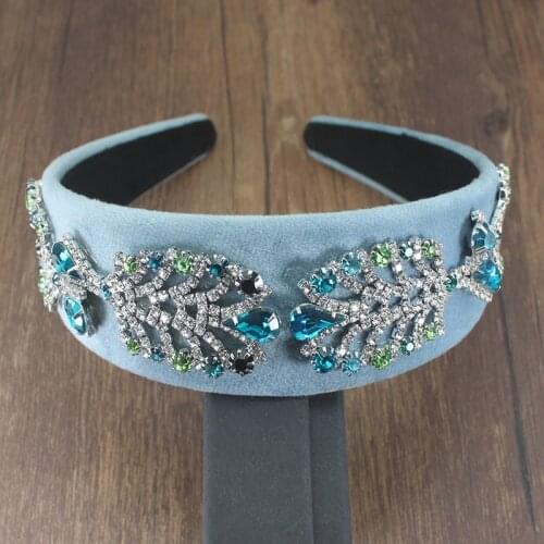 Baroque Hairband Luxury Vintage Velvet Hair Accessories Protein Crystal Small Grain Rhinestone Headband For Women Wedding Party