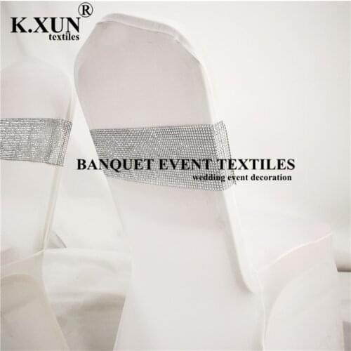Gold Silver Sequin Chair Band Fit On Banquet Spandex Chair Cover Tie Bow Sash For Wedding Event Party Decoration