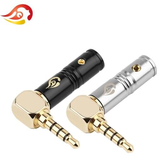 QYFANG 3.5mm Plug Audio Jack 4 Poles Earphone Splice Adapter Stereo HiFi Headphone 90 Degree Bend Soldering Line Wire Connector