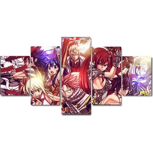 Fairy Tail Japanese Anime Picture Natsu Erza Grey Colorful Canvas Art Print Poster,No Frame,5pcs