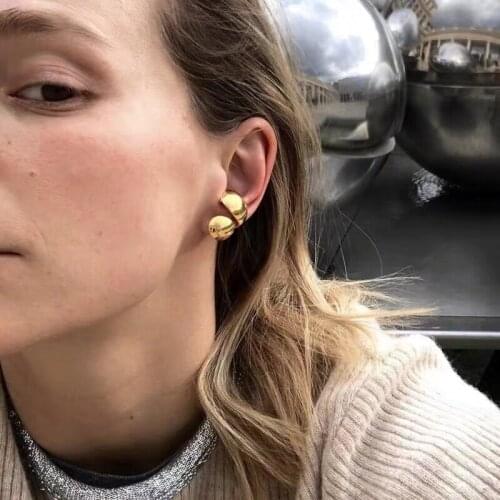 Rongho Punk Metal Flower Petal Clip earrings for Women Gothic Jewelry Gold Metal Leaf Ear Cuff Vintage Bijoux