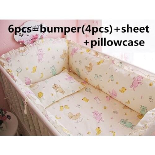 Discount! 6pcs baby crib bedding sets package washable cotton ruffle ultra soft thickening ,include(bumper+sheet+pillowcase)