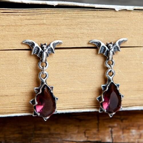 Bat Crystal Dangle Earrings 925 Sterling Silver Vintage Drop Earrings For Women Fashion Punk Jewelry Valentine Gifts