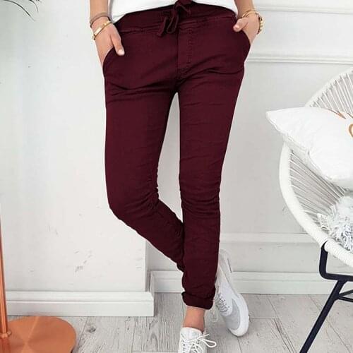 Ladies Spring and Summer Pure Color Drawstring Lace Casual Slim Pants New Hot Fashion Thin Section Skinny Stretch Trousers