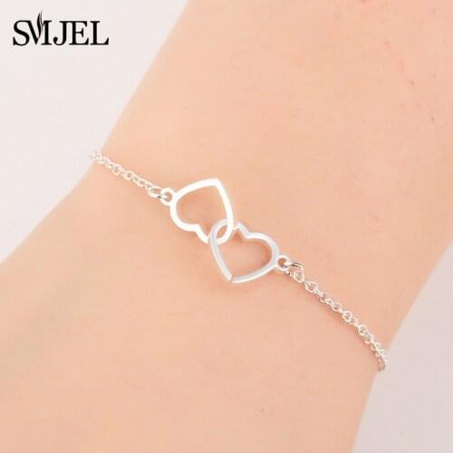 SMJEL Love Heart Shape Bracelet Women Bracelets Stainless Steel Couple Jewelry Gift Valentines Day acero inoxidable joyeria mju