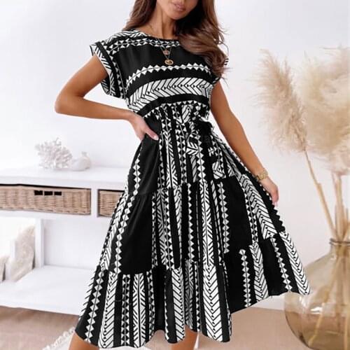 Womens Midi Dress Evening Party Dresses Prom Irregularly Print Short Sleeve Lace-Up Slim Body Wrap Hips Long Dress Clubwear