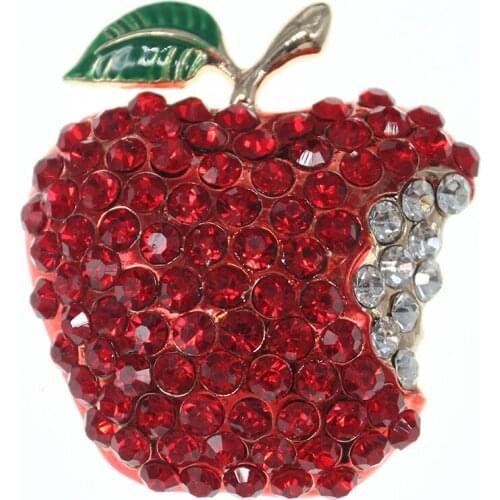 100pcs/Cute apple fruit brooch pins charming red rhinestone brooch jewelry apple brooches pins for wedding decoration