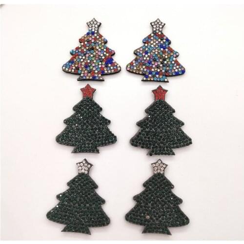 20pcs/lot 4.5x5.5cm Shiny diamond Christmas tree Padded appliques for headwear decoration handmade hair accessories