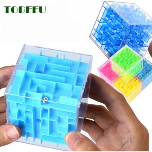 3D Maze Magic Cube Transparent Six-sided Puzzle Speed Cube Rolling Ball Game Cubos Maze Toys for Children Educational