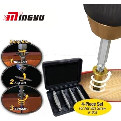 4Pcs Screw Extractor Drill Bits Guide Set Broken Damaged Bolt Remover Double Ended Damaged Screw Extractor