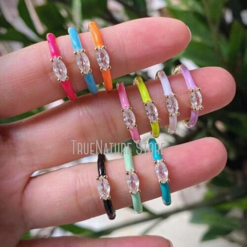 5Pcs RM40085 Marquise Copper Ring Plated Gold Colors Clear Gold Plated Cubic Zirconia Enamel Marquise Shape Geometric Ring