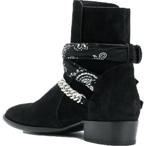 Chelsea boots men suede leather boots design point toe buckle ankle boots new sliver chains party Personality point men boots