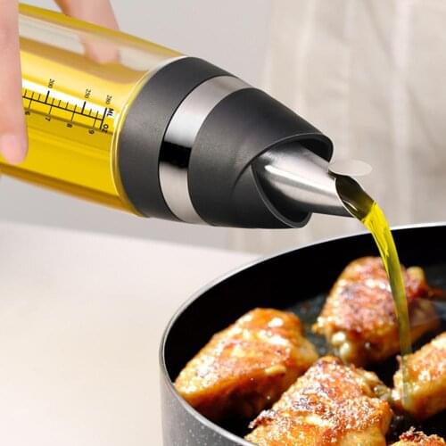 Premium Olive Oil Bottle No Drip Glass Oil Pourer Kitchen Olive Oil Container Vinegar Measuring Spout Bottle 350ML
