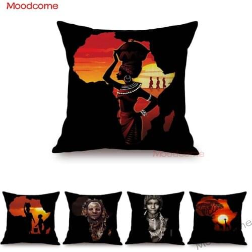 Black Africa Map Shape Background Design Sofa Cotton Linen Throw Pillow Cover Home Decoration Art African Style Cushion Cover