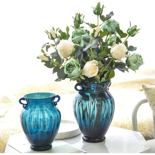 European style double ear colored glass vase decoration living room flower arrangement hydroponic simple glass transparent