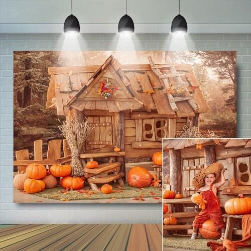 Wood House Halloween Background Adult Portrait Trees Backdrop Child Photography Baby Pumpkin Lantern Photo Studio Photocall