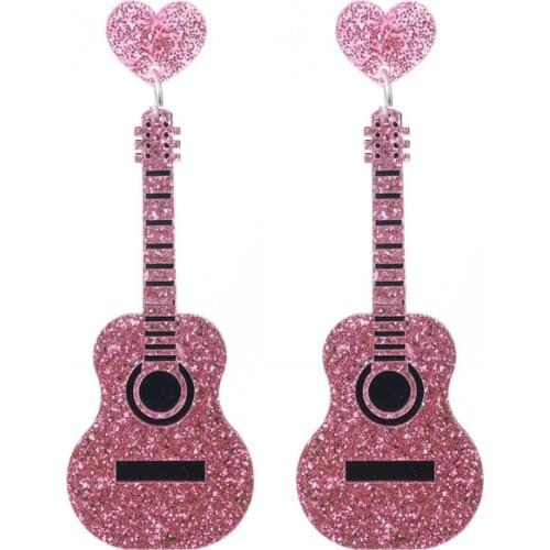 Classical Pink Black Guitar Retro Art Style Chic Music Festival Hot Sell Earrings 2020 Hiphop Jewelry Shiny Drop Earrings E20054