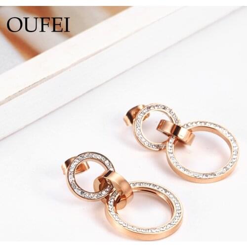 OUFEI Rose Gold Circle Drop Earrings For Women Stainless Steel Jewelry Woman charm Jewelry Accessories Bohemian 2019 wholesale