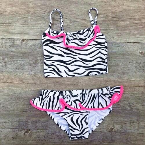Zebra Print Girls Kids Swimsuit Swimwear 2020 Two Piece Falbala Summer Children Bikini Set Baby Kids Biquini Infantil Tankini 88