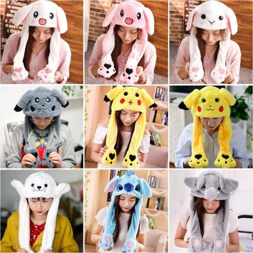 Cute Rabbit Moving Ears Airbag Hat Soft jumping cap Funny Toy Cap Girls Plush Toy Kids Birthday Christmas Gift Ear Hat for adult