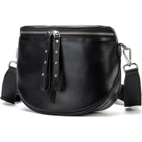 Fashion Saddle Design Women Cowhide Shoulder Oblique Bag Genuine Leather Casual Korean Style Chest Bag Crossbody Bags