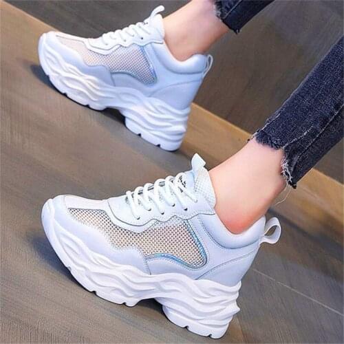 Fashion Sneakers Womens Breathable Cow Leather Ankle Boots Platform Wedge High Heel Sandals Casual Shoes Oxfords Round Toe