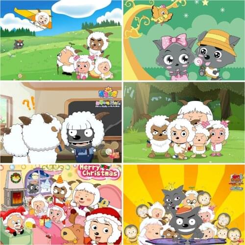 Cartoon Anime Pleasant Goat and Big Big Wolf Diamond Painting Diamond Mosaic Cross Stitch Kits Diamond Embroidery Room Decor