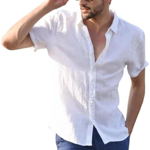 Men Shirt Short Sleeve Beach Shirt Turn-down Collar Breathable Solid Color Button Closure Workwear Quick Drying camisa masculina